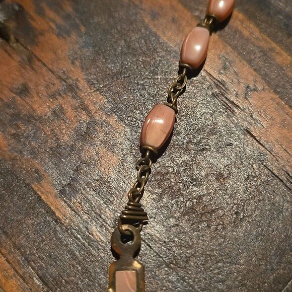 Vintage Pink Bronze Silver Tone Medals Color Rosary Necklace Faith Love Hope - Picture 14 of 16